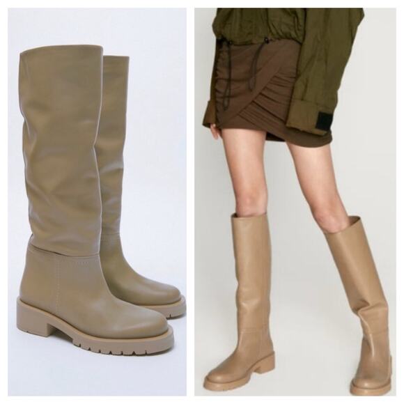 Zara Shoes - NWT Zara Leather Knee High Boots Size 5 Taupe Minimalist Blogger Fave